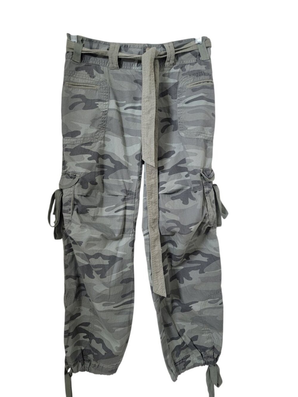 Fire Jeans Size 1 "Natalie" High Rise Gray & Olive Green Camo Cargo Pants, Y2K